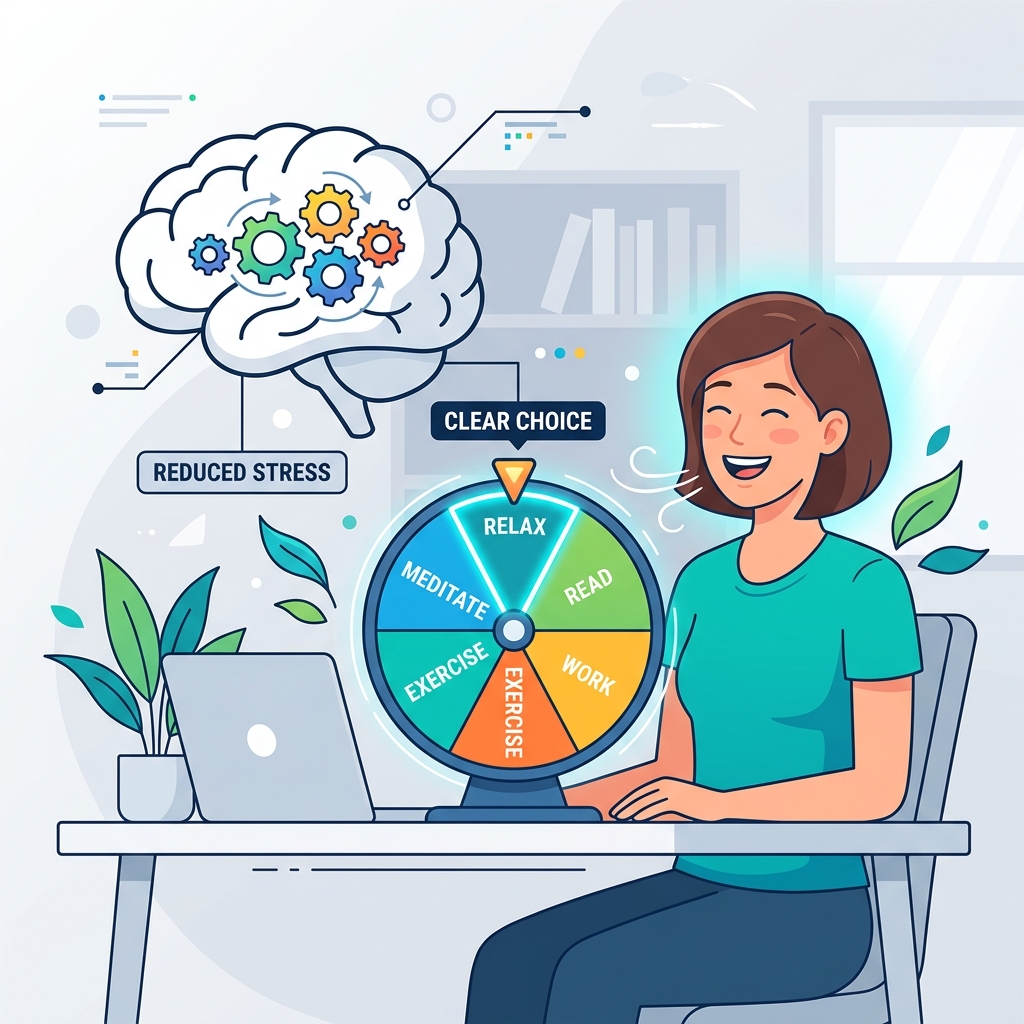 Person experiencing mental clarity with a choices spinner flat vector illustration